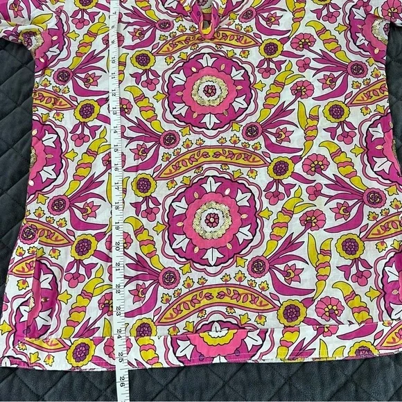 Tory Burch Top Women’s 8 Blouse Shirt Sequin Printed Floral Slit Sleeves C5 - Picture 6 of 11